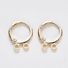 Honeyhandy Brass Huggie Hoop Earring Findings, Nickel Free, with Horizontal Loop, Real 18K Gold Plated, 14.5x11.5x2mm, Hole: 1.5mm, Pin: 0.8mm