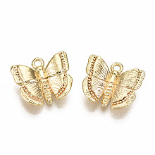 Honeyhandy Brass Charms, Nickel Free, Butterfly, Real 18K Gold Plated, 10x11x3mm, Hole: 1.2mm