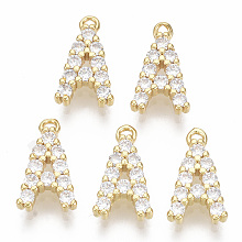 Honeyhandy Brass Micro Pave Cubic Zirconia Charms, Nickel Free, Letter, Clear, Real 18K Gold Plated, Letter.A, 13.5x8x2.5mm, Hole: 1.2mm