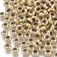 Honeyhandy Brass Beads, with Rubber Inside, Slider Beads, Stopper Beads, Nickel Free, Rondelle, Real 18K Gold Plated, 5x2.5mm, Hole: 2mm, Rubber Hole: 1mm