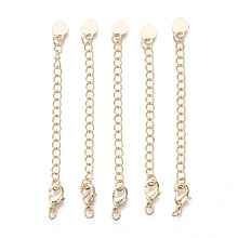 Honeyhandy Brass Chain Extender, with Lobster Claw Clasps, Nickel Free, Heart, Real 18K Gold Plated, 70mm, Hole: 2.5mm