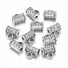 Honeyhandy Tibetan Style Alloy Hangers, Bail Beads, Cadmium Free & Nickel Free & Lead Free, Tube, Antique Silver, about 7mm long, 7mm wide, 4.5mm thick, hole: 1mm