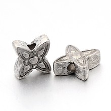 Honeyhandy Tibetan Style Alloy Beads, Lead Free & Nickel Free & Cadmium Free, Flower, Great for Mother's Day Gifts making, Antique Silver, about 7mm long, 6.5mm wide, 2.5mm thick, hole: 1mm