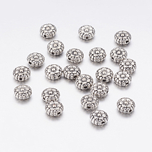 Honeyhandy Tibetan Style Alloy Beads, Lead Free & Nickel Free & Cadmium Free, Flower, Great for Mother's Day Gifts making, Antique Silver, about 7.5mm in diameter, 3.5mm thick, hole: 1mm