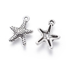 Honeyhandy Tibetan Style Alloy Starfish/Sea Stars Pendants, Antique Silver, Lead Free & Cadmium Free & Nickel Free, 16x12mm, Hole: 1mm