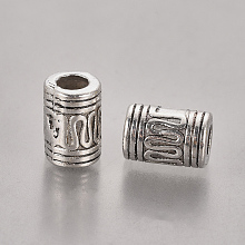 Honeyhandy Tibetan Style Alloy Beads, Lead Free & Nickel Free & Cadmium Free, Column, Antique Silver, about 7mm in diameter, 10mm long, hole: 4mm