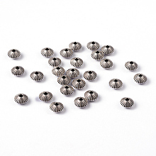 Honeyhandy Tibetan Style Alloy Spacer Beads, Lead Free & Nickel Free & Cadmium Free, Bicone, Antique Silver, about 7.8mm in diameter, 5.5mm thick, hole: 1mm