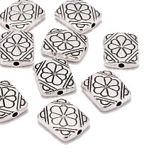 Honeyhandy Tibetan Style Alloy Beads, Rectangle with Flower, Antique Silver, Lead Free & Cadmium Free & Nickel Free, 12x10x3mm, Hole: 1.5mm