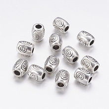 Honeyhandy Tibetan Style Alloy Beads, Lead Free & Nickel Free & Cadmium Free, Barrel, Antique Silver, about 7mm long, 6mm wide, hole: 2.5mm