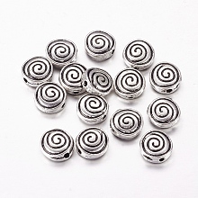 Honeyhandy Tibetan Style Alloy Beads, Lead Free and Cadmium Free, Flat Round, Antique Silver, 8x8x4mm, Hole: 1mm