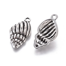 Honeyhandy Tibetan Silver Pendants, Trumpet Shell, Lead Free & Cadmium Free & Nickel Free, Antique Silver Color, about 25.5mm long, 13mm wide, 5.5mm thick, hole: 2mm