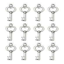 Honeyhandy Tibetan Style Alloy Pendants, Lead Free, Cadmium Free and Nickel Free, Skeleton Key, Antique Silver, Size: about 15.5mm long, 9mm wide, 2.5mm thick, hole: 1mm