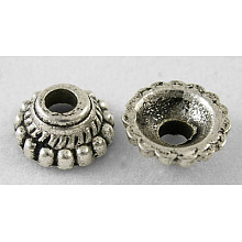 Honeyhandy Tibetan Style Alloy Bead Caps, Lead Free & Nickel Free & Cadmium Free, Cone, Antique Silver, about 8mm in diameter, 3mm thick, hole: 2mm, Inner Diameter: 5mm