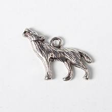 Honeyhandy Tibetan Style Alloy Howling Wolf Pendants, Wolf, Cadmium Free & Nickel Free & Lead Free, Antique Silver, 26x18x4mm, Hole: 2mm