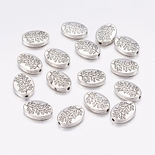 Honeyhandy Tibetan Silver Alloy Beads, Oval with Leaf, Antique Silver, Lead Free and Cadmium Free and Nickel Free, 14x10x3mm, Hole: 1.5mm