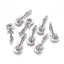 Honeyhandy Tibetan Style Alloy Pendant, Guitar, Lead Free and Cadmium Free, Antique Silver, 31x11x2mm, Hole: 2mm