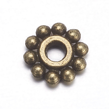 Honeyhandy Gear Tibetan Style Alloy Spacer Beads, Lead Free & Cadmium Free & Nickel Free, Flower, Antique Bronze, 6.5mm, Hole: 2mm