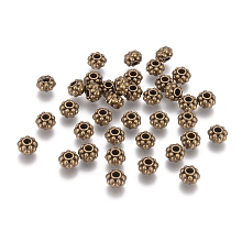 Honeyhandy Tibetan Style Spacer Beads, Antique Bronze Color, Zinc Alloy Beads, Lead Free & Nickel Free & Cadmium Free about 6.5mm in diameter, 4.5mm long, hole: 1mm