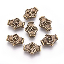 Honeyhandy Tibetan Style Alloy Beads, Cadmium Free & Nickel Free & Lead Free, Rhombus, Antique Bronze Color, about 15mm long, 12.5wide, 4.5mm thick, hole: 1.5mm