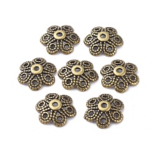 Honeyhandy Tibetan Style Alloy Bead Caps, Lead Free & Nickel Free & Cadmium Free, Antique Bronze Color, about 12.5mm long, 12.5mm wide, 4mm thick, hole: 1.5mm