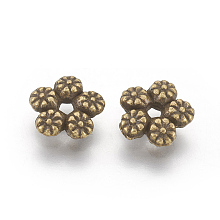 Honeyhandy Tibetan Style Alloy Spacer Beads, Flower, Antique Bronze, Lead Free & Cadmium Free & Nickel Free, 7x7x2mm, Hole: 1mm