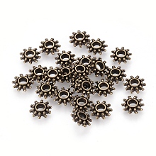 Honeyhandy Tibetan Style Spacer Beads, Flower, Antique Bronze, Lead Free & Cadmium Free & Nickel Free, 9x3mm, Hole: 2.5mm