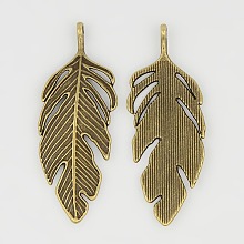 Honeyhandy Tibetan Style Alloy Leaf Big Pendants, Lead Free, Nickel Free and Cadmium Free, Leaf, Antique Bronze, 62x23x2mm, hole: 2mm