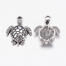 Honeyhandy Alloy Pendants, Cadmium Free & Nickel Free & Lead Free, Turtle, Antique Silver Color, Size:about 23mm long, 16mm wide, 2mm thick, hole: 2mm