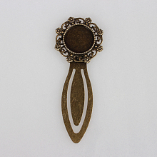 Honeyhandy Antique Bronze Iron Bookmark Cabochon Settings, Cadmium Free & Nickel Free & Lead Free, with Alloy Flat Round Tray, 80x30x3mm, Tray: 18mm