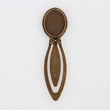 Honeyhandy Tibetan Style Antique Bronze Iron Bookmark Cabochon Settings, with Alloy Oval Tray, Cadmium Free & Nickel Free & Lead Free, Tray: 25x18mm, 85x24x3mm