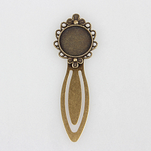 Honeyhandy Iron Bookmark Cabochon Settings, Flat Round, Antique Bronze, 83x28x3mm, Tray: 20mm