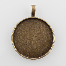 Honeyhandy Flat Round Alloy Pendant Cabochon Settings, Plain Edge Bezel Cups, Cadmium Free & Nickel Free & Lead Free, Antique Bronze, Tray: 30mm, 42x33x2mm, Hole: 3.5x5mm