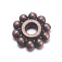 Honeyhandy Gear Tibetan Style Alloy Spacer Beads, Lead Free & Cadmium Free & Nickel Free, Flower, Red Copper, 6.5mm, Hole: 2mm