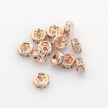 Honeyhandy Brass Rhinestone Spacer Beads, Grade AAA, Straight Flange, Nickel Free, Rose Gold, Rondelle, Crystal, 5x2.5mm