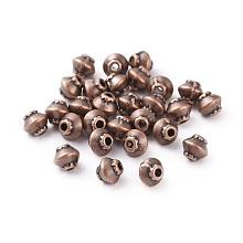 Honeyhandy Tibetan Style Spacer Beads, Bicone, Zinc Alloy, Lead Free & Nickel Free & Cadmium Free, Red Copper Color, 5mm in diameter, 4.5mm thick, hole: 1mm