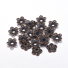 Honeyhandy Tibetan Style Alloy Bead Caps, Red Copper, Lead Free & Cadmium Free & Nickel Free, 10.7x11x2.5mm, Hole: 3mm