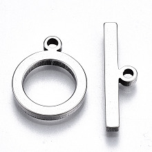 Honeyhandy 201 Stainless Steel Toggle Clasps, Nickel Free, Ring, Stainless Steel Color, Ring: 17x13.5x2mm, Hole: 1.8mm, Bar: 22x6x2mm, Hole: 1.8mm