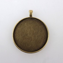 Honeyhandy Vintage Tibetan Style Alloy Big Pendant Cabochon Settings, Plain Edge Bezel Cups, Cadmium Free & Nickel Free & Lead Free, Antique Bronze, Flat Round Tray: 40mm, 52x43x2mm, Hole: 3mm