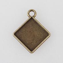 Honeyhandy Vintage Tibetan Style Alloy Rhombus Pendant Cabochon Bezel Settings, Cadmium Free & Nickel Free & Lead Free, Antique Bronze, Square Tray Side Length: 15mm, 27x23x2mm, Hole: 3mm