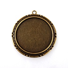 Honeyhandy Vintage Tibetan Style Alloy Pendant Cabochon Settings, Cadmium Free & Nickel Free & Lead Free, Antique Bronze, Flat Round Tray: 40mm, 54x50x2mm, Hole: 3mm