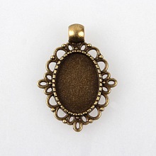 Honeyhandy Vintage Tibetan Alloy Pendant Cabochon Bezel Settings, Cadmium Free & Nickel Free & Lead Free, Antique Bronze, Oval Tray: 18x13mm, 33x24x6mm, Hole: 4mm