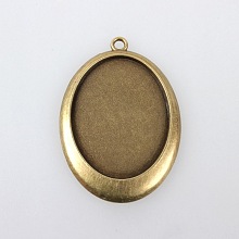 Honeyhandy Vintage Tibetan Style Alloy Pendant Cabochon Settings, Plain Edge Bezel Cups, Cadmium Free & Nickel Free & Lead Free, Antique Bronze, Oval Tray: 40x30mm, 54x38x3mm, Hole: 3mm