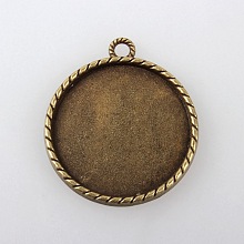 Honeyhandy Vintage Tibetan Style Alloy Pendant Cabochon Bezel Settings, Cadmium Free & Nickel Free & Lead Free, Antique Bronze, Flat Round Tray: 30mm, 38.5x34x3mm, Hole: 3mm