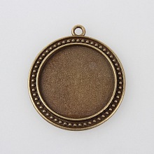 Honeyhandy Vintage Tibetan Style Alloy Pendant Cabochon Bezel Settings, Cadmium Free & Nickel Free & Lead Free, Antique Bronze, Flat Round Tray: 30mm, 44x39x3mm, Hole: 3mm