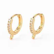 Honeyhandy Brass Micro Pave Clear Cubic Zirconia Hoop Earring Findings, with Horizontal Loop, Real 18K Gold Plated, 14x13x2mm, Hole: 1.2mm, Pin: 1x0.6mm