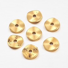 Honeyhandy Tibetan Silver Wavy Spacer Beads, Lead Free & Nickel Free & Cadmium Free, Disc, Antique Golden Color, about 10mm in diameter, 1mm thick, hole: 2mm, about 49pcs/20g