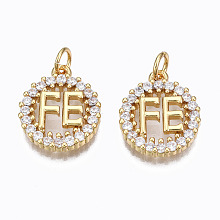 Honeyhandy Brass Micro Pave Clear Cubic Zirconia Pendants, with Jump Rings, Nickel Free, Ring with Word FE, Real 16K Gold Plated, 16x13x3mm, Hole: 3mm