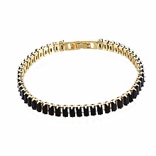 Honeyhandy Cubic Zirconia Classic Tennis Bracelet, Real 18K Gold Plated Brass Cubic Zirconia Link Chain Bracelet for Women, Nickel Free, Black, 7-1/8 inch~7-1/2 inch(18~19cm)