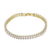 Honeyhandy Cubic Zirconia Classic Tennis Bracelet, Real 18K Gold Plated Brass Cubic Zirconia Link Chain Bracelet for Women, Nickel Free, Clear, 7-1/8 inch~7-1/2 inch(18~19cm)