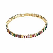 Honeyhandy Cubic Zirconia Classic Tennis Bracelet, Real 18K Gold Plated Brass Cubic Zirconia Link Chain Bracelet for Women, Nickel Free, Colorful, 7-1/8 inch~7-1/2 inch(18~19cm)